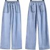 imageCHARTOU Women Elastic Waist Denim Jean Tencel Pants Pull On Wide Leg Jeans Baggy Palazzo Pants LightweightLight Blue