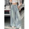 imageCHARTOU Women Frayed Denim Wide Leg Pants Casual Loose Patchwork Mid Rise Flared Straight Baggy JeansLight Blue