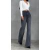 imageCHARTOU Women Leopard Straight Long Denim Pants High Waist Wide Leg Baggy Jeans with PocketsGrey
