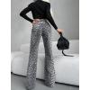 imageCHARTOU Women Leopard Straight Long Denim Pants High Waist Wide Leg Baggy Jeans with PocketsLeopard