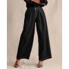 imageCHARTOU Womens Button Up Baggy Jeans Casual Straight Wide Leg Denim Pants Pleated High Rise Cropped JeansBlack