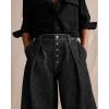 imageCHARTOU Womens Button Up Baggy Jeans Casual Straight Wide Leg Denim Pants Pleated High Rise Cropped JeansBlack