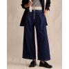 imageCHARTOU Womens Button Up Baggy Jeans Casual Straight Wide Leg Denim Pants Pleated High Rise Cropped JeansDark Blue