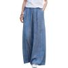 imageCHARTOU Womens Casual Tencel Wide Leg Lounge Pants Yoga Beach Flowy Palazzo with PocketsBlue