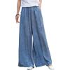 imageCHARTOU Womens Casual Tencel Wide Leg Lounge Pants Yoga Beach Flowy Palazzo with PocketsBlue
