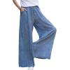 imageCHARTOU Womens Casual Tencel Wide Leg Lounge Pants Yoga Beach Flowy Palazzo with PocketsBlue