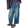 imageCHARTOU Barrel Wide Leg Jeans for Women Baggy Mid Rise Casual Ankle Length Denim PantsBlue