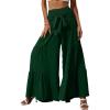 imageCHARTOU Flowy Wide Leg Palazzo Pants for Women High Waist Smocked Trousers Tie Boho Flare Beach Pants CulottesGreen