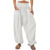 imageCHARTOU Summer Wide Leg Sweatpants Women Palazzo Pants Loose Elastic Waist Lounge Slacks Beach Pants with PocketsWhite