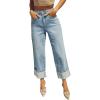 imageCHARTOU Wide Leg Cropped Jeans for Women High Waist Boyfriends Rolled Up Cuffed Denim PantsLight Blue