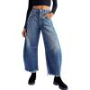 imageCHARTOU Women Barrel Jeans Distressed Boyfriend Baggy Jeans High Waist Wide Leg Jeans Y2k Ripped Harem PantsBlue