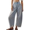 imageCHARTOU Women Barrel Jeans Distressed Boyfriend Baggy Jeans High Waist Wide Leg Jeans Y2k Ripped Harem PantsLight Blue