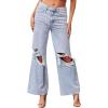 imageCHARTOU Women Casual Ripped Jeans Distressed Wide Leg Flared Jeans with Holes Destroyed Denim PantsLight Blue