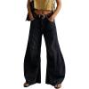 imageCHARTOU Women Denim Wide Leg Jeans Loose Baggy High Waist Patchwork Barrel Flared Long PantsBlack
