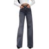 imageCHARTOU Women Leopard Straight Long Denim Pants High Waist Wide Leg Baggy Jeans with PocketsGrey