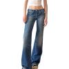imageCHARTOU Women Summer Straight Denim Long Pants Y2k Low Waist Washed Wide Leg Jeans with PocketsBlue