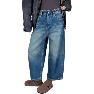 imageCHARTOU Barrel Wide Leg Jeans for Women Baggy Mid Rise Casual Ankle Length Denim PantsBlue