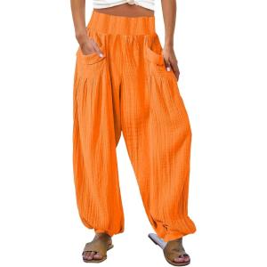 imageCHARTOU Summer Wide Leg Sweatpants Women Palazzo Pants Loose Elastic Waist Lounge Slacks Beach Pants with PocketsCoral
