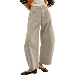 imageCHARTOU Women Barrel Jeans Distressed Boyfriend Baggy Jeans High Waist Wide Leg Jeans Y2k Ripped Harem PantsGrey