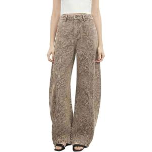 imageCHARTOU Womens Baggy Barrel Wide Leg Jeans Chic Floral Print Y2k Denim Pants Patchwork Jean SweatpantsKhaki