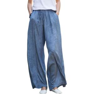imageCHARTOU Womens Casual Tencel Wide Leg Lounge Pants Yoga Beach Flowy Palazzo with PocketsBlue