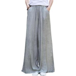 imageCHARTOU Womens Casual Tencel Wide Leg Lounge Pants Yoga Beach Flowy Palazzo with PocketsGrey