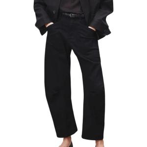 imageCHARTOU Womens Cropped Mid Rise Barrel Jeans Pants Baggy Horseshoe Boyfriend Denim Pants Cargo Y2k JeansBlack