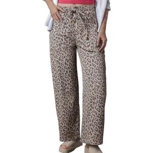 imageCHARTOU Womens Leopard Baggy Jeans Drawstring High Waist Cheetah Denim Wide Leg Pants with PocketsKhaki