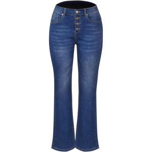 imageCHARTOU Womens Regular Fit Stretch Washed Mid Rise Button Fly Flared Bootcut JeansDark Blue