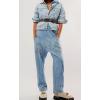 imageCHARTOU Loose Denim Jumpsuit for Women Casual Jean Overalls Baggy Cargo Jumpsuit Sleeveless Bib Overalls PocketsLight Blue
