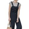 imageCHARTOU Women Casual Wide Leg Denim Jean Jumpsuit Button Overalls Long Romper Dungarees Tie Knot OutfitBlack