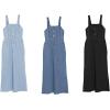 imageCHARTOU Women Casual Wide Leg Denim Jean Jumpsuit Button Overalls Long Romper Dungarees Tie Knot OutfitBlack