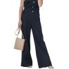 imageCHARTOU Women Casual Wide Leg Denim Jean Jumpsuit Button Overalls Long Romper Dungarees Tie Knot OutfitBlack