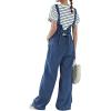 imageCHARTOU Women Casual Wide Leg Denim Jean Jumpsuit Button Overalls Long Romper Dungarees Tie Knot OutfitBlue