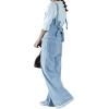 imageCHARTOU Women Casual Wide Leg Denim Jean Jumpsuit Button Overalls Long Romper Dungarees Tie Knot OutfitLight Blue