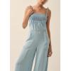 imageCHARTOU Women Jean Jumpsuit Sets Smocked Tubes Tie Knot Spaghetti Strap Denim Romper Overalls Baggy PantsLight Blue