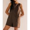imageCHARTOU Women Sleeveless Loose Bib Romper Summer Overalls Shorts Jumpsuit Flared Beach Tank Onesie with PocketsCoffee