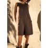 imageCHARTOU Women Sleeveless Loose Bib Romper Summer Overalls Shorts Jumpsuit Flared Beach Tank Onesie with PocketsCoffee