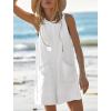 imageCHARTOU Women Sleeveless Loose Bib Romper Summer Overalls Shorts Jumpsuit Flared Beach Tank Onesie with PocketsWhite