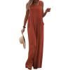 imageCHARTOU Womens Jumpsuits Loose Casual Sleeveless Wide Leg Long Pants Rompers Overalls with PocketsBrick Red