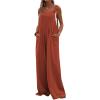 imageCHARTOU Womens Jumpsuits Loose Casual Sleeveless Wide Leg Long Pants Rompers Overalls with PocketsBrick Red