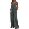 imageCHARTOU Womens Jumpsuits Loose Casual Sleeveless Wide Leg Long Pants Rompers Overalls with PocketsGreen
