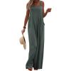 imageCHARTOU Womens Jumpsuits Loose Casual Sleeveless Wide Leg Long Pants Rompers Overalls with PocketsGreen