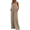 imageCHARTOU Womens Jumpsuits Loose Casual Sleeveless Wide Leg Long Pants Rompers Overalls with PocketsKhaki