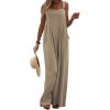 imageCHARTOU Womens Jumpsuits Loose Casual Sleeveless Wide Leg Long Pants Rompers Overalls with PocketsKhaki