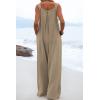imageCHARTOU Womens Jumpsuits Loose Casual Sleeveless Wide Leg Long Pants Rompers Overalls with PocketsKhaki