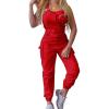 imageCHARTOU Womens Relaxed Fit Strappy Sleeveless Jumpsuit Bib Overalls Dungarees with BeltRed