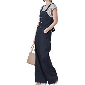 imageCHARTOU Women Casual Wide Leg Denim Jean Jumpsuit Button Overalls Long Romper Dungarees Tie Knot OutfitBlack