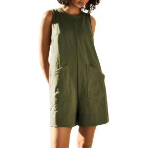 imageCHARTOU Women Sleeveless Loose Bib Romper Summer Overalls Shorts Jumpsuit Flared Beach Tank Onesie with PocketsArmy Green