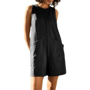 imageCHARTOU Women Sleeveless Loose Bib Romper Summer Overalls Shorts Jumpsuit Flared Beach Tank Onesie with PocketsBlack